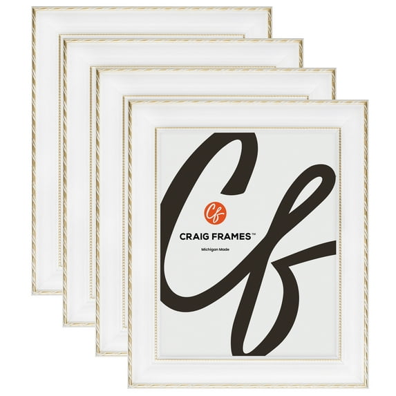 Craig Frames Victoria, 22x30 inch Picture Frame, Ornate White and Gold, Set of 4