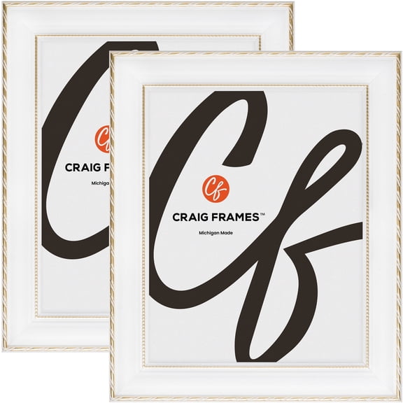 Craig Frames Victoria, 4x5 inch Picture Frame, Ornate White and Gold, Set of 2