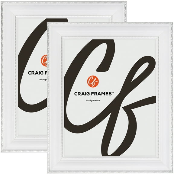 Craig Frames Victoria, 4x6 inch Picture Frame, Ornate White and Silver, Set of 2