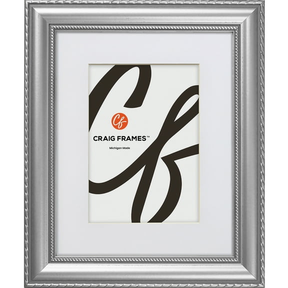 Craig Frames Victoria, 8x10 inch Ornate Silver Picture Frame Matted for a 5x7 Photo