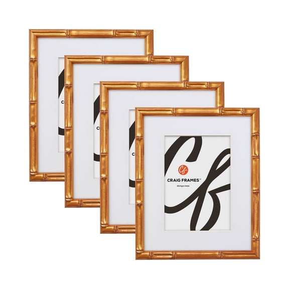 Craig Frames Vintage Bamboo 14x18 inch Picture Frame Matted for a 12x16 Photo, Set of Four