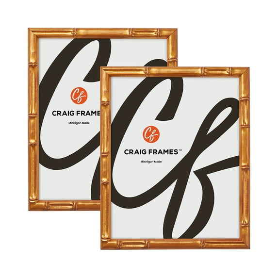Craig Frames Vintage Bamboo 8x10 inch Picture Frame Tropical Gold, Set of Two