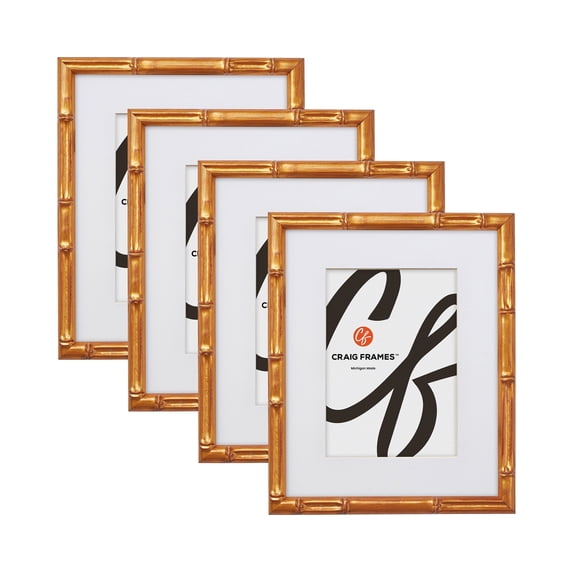 Craig Frames Vintage Bamboo 8x12 inch Picture Frame Matted for a 5x7 Photo, Set of Four
