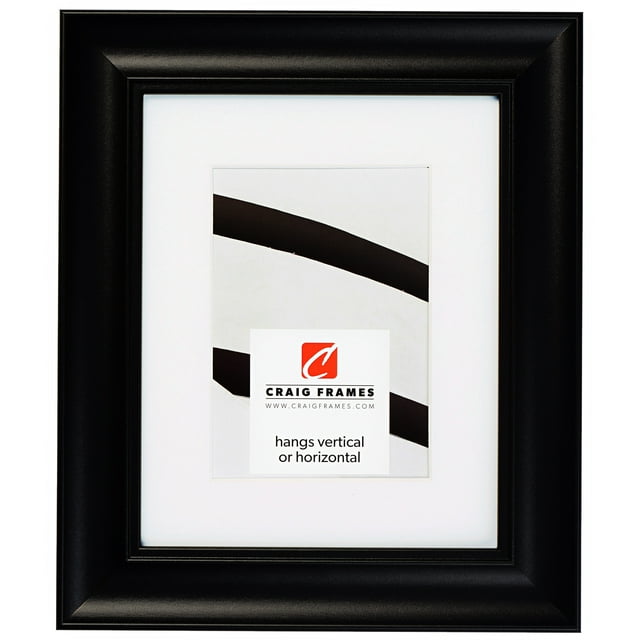 Craig Frames Vintage Revival, 11x14 inch Satin Black Picture Frame Matted for an 8x10 Photo
