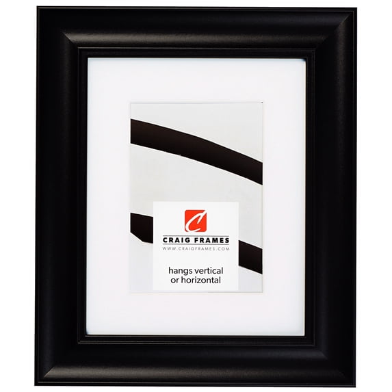 Craig Frames Vintage Revival, 8x10 inch Satin Black Picture Frame Matted for a 5x7 Photo