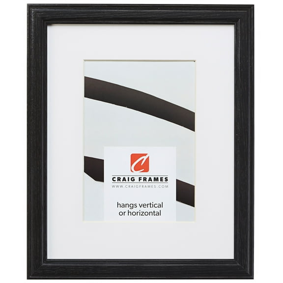 Craig Frames Wiltshire 236, Simple Black Hardwood Picture Frame with Single White Mat - Displays a 5 x 7 Inch Print with the Mat or 8 x 12 Inch without the Mat