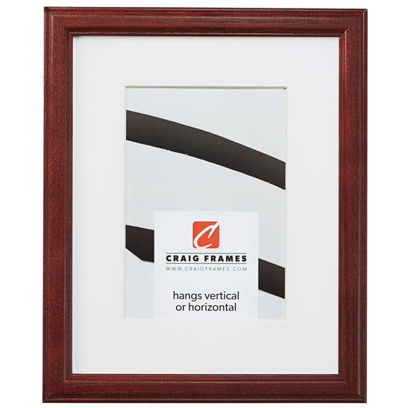 Craig Frames Wiltshire 236, Simple Red Hardwood Picture Frame with Single White Mat - Displays a 5 x 7 Inch Print with the Mat or 8 x 10 Inch without the Mat