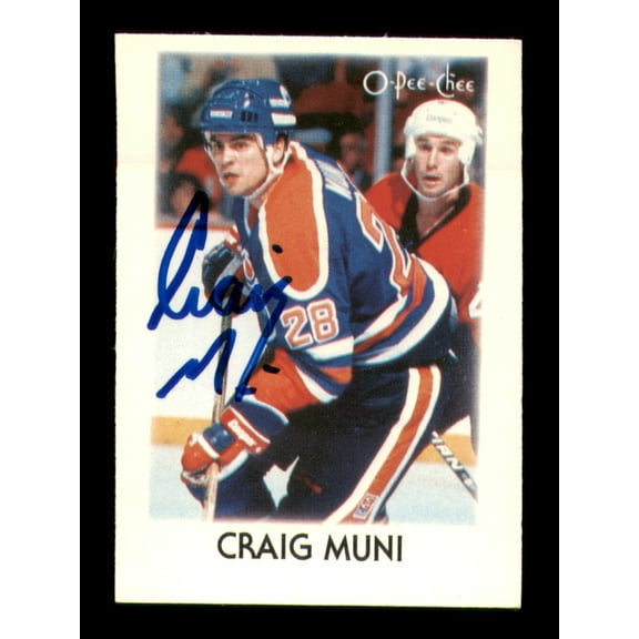Craig Muni Autographed 1987-88 O-Pee-Chee Minis Rookie Card #30 Edmonton Oilers SKU #251692