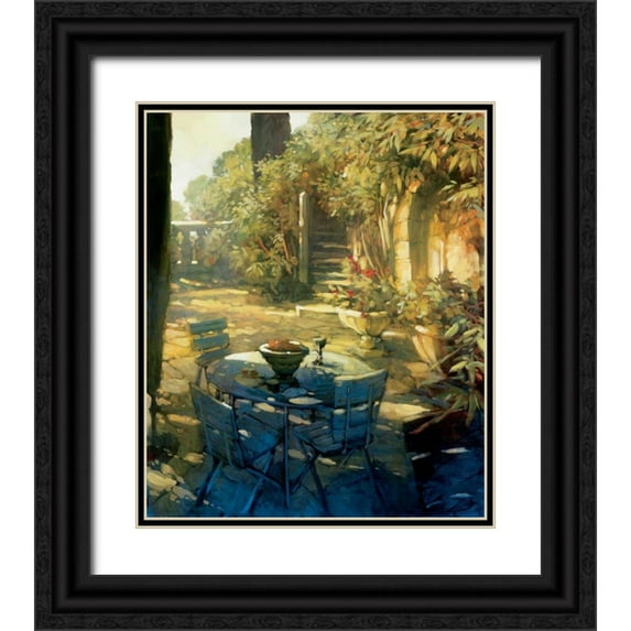 Craig, Philip 12x14 Black Ornate Wood Framed with Double Matting Museum Art Print Titled - Sunlit Terrace Crillon le Brave