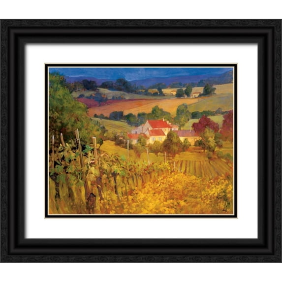 Craig, Philip 32x26 Black Ornate Wood Framed with Double Matting Museum Art Print Titled - Vineyard Hill