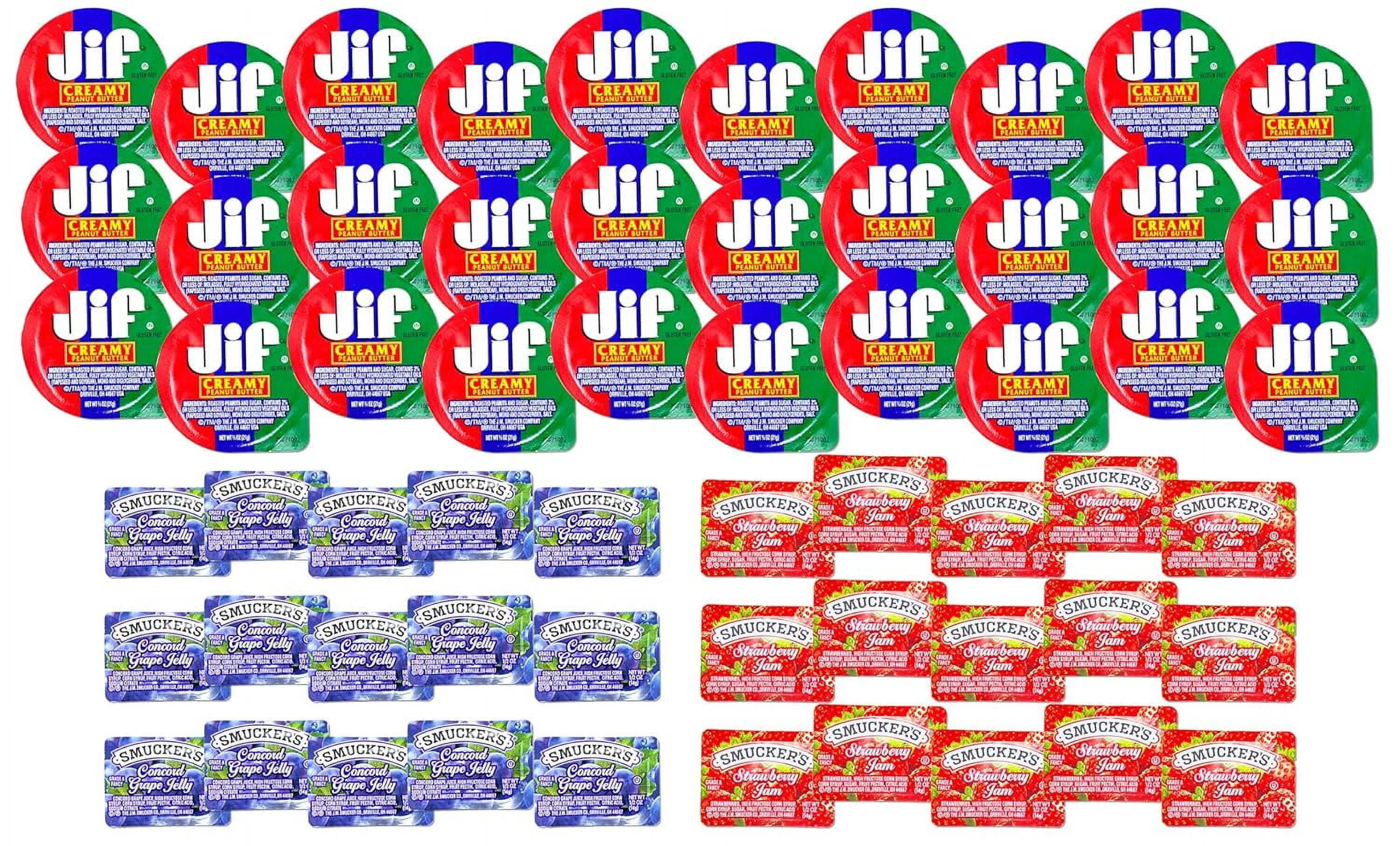 Crait Jif Peanut Butter Single Serve Cups, Smuckers Strawberry Jam and