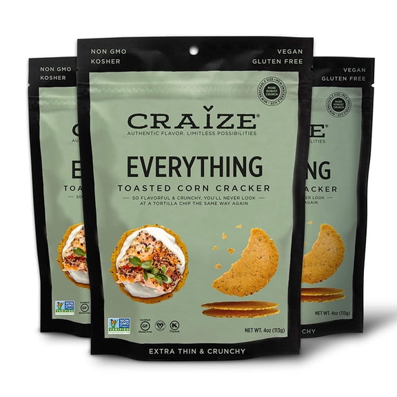 Craize Everything Crisps | Gluten Free, Vegan, Kosher, Toasted Corn Crackers | 3 pack, 4 oz each