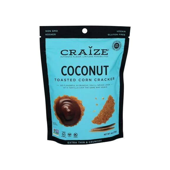 Craize Extra Thin & Crunchy Toasted Corn Crisps – Healthy Vegan All Natural Plant Based Crackers Non GMO Snack – Gluten Free – 3 Pack, 4 Ounces Each (Coconut)