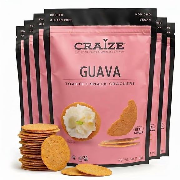 Craize Guava Crisps | Gluten Free, Vegan, Kosher, Toasted Corn Crackers | 6 pack, 4 oz each