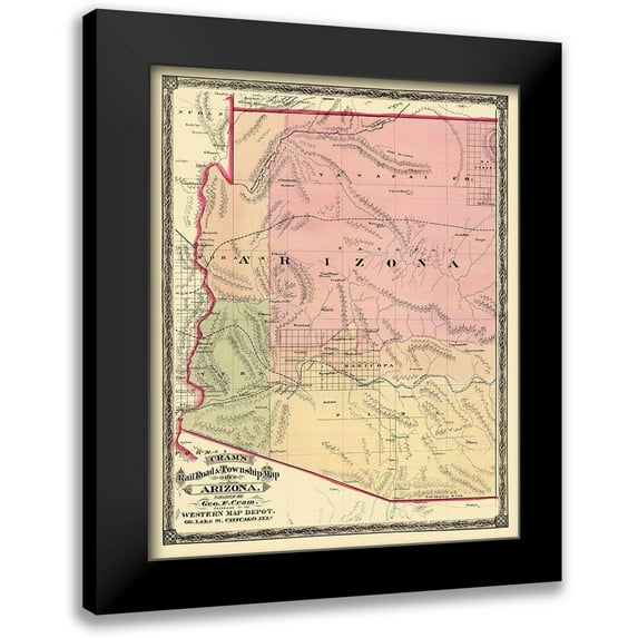 Cram 12x14 Black Modern Framed Museum Art Print Titled - Arizona - Cram 1875