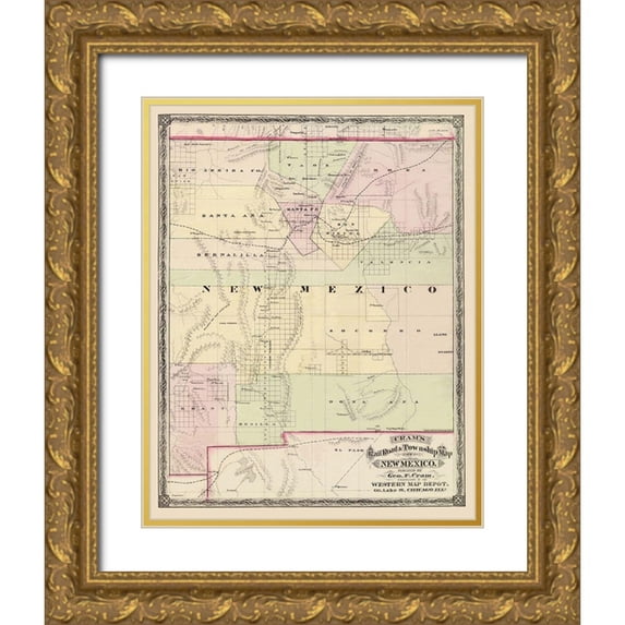 Cram 12x14 Gold Ornate Wood Framed with Double Matting Museum Art Print Titled - New Mexico Territory - Cram 1875