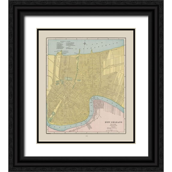 Cram 15x17 Black Ornate Wood Framed with Double Matting Museum Art Print Titled - New Orleans Louisiana - Cram 1892
