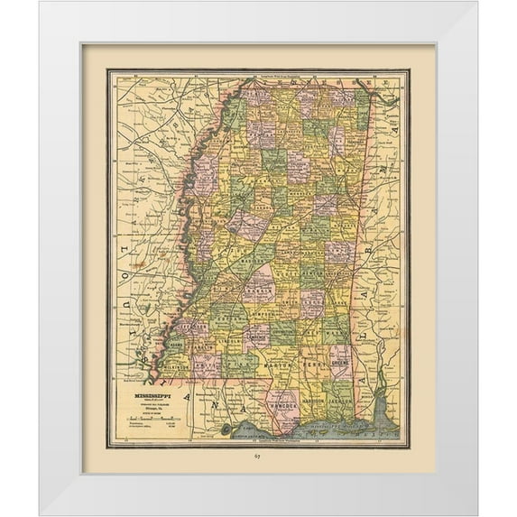Cram 15x17 White Modern Wood Framed Museum Art Print Titled - Mississippi, United States - Cram 1888