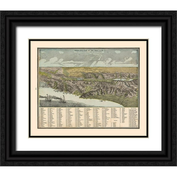 Cram 17x15 Black Ornate Wood Framed with Double Matting Museum Art Print Titled - Birds Eye View of The Holy Land - Cram 1888