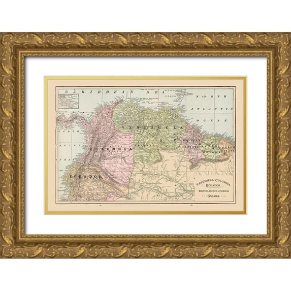 Cram 18x13 Gold Ornate Wood Framed with Double Matting Museum Art Print Titled - South America Venezuela Ecuador Guiana Colombia