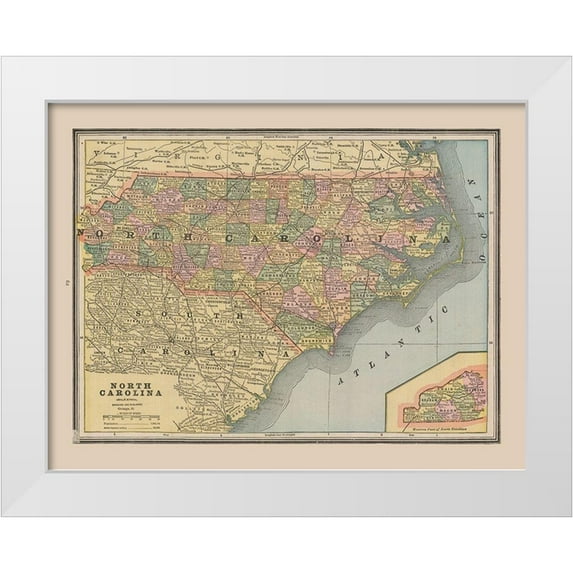Cram 18x15 White Modern Wood Framed Museum Art Print Titled - North Carolina, United States - Cram 1888