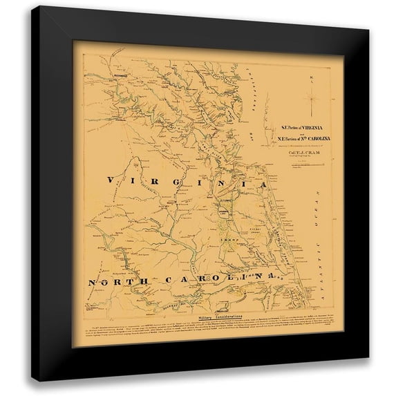 Cram 20x21 Black Modern Framed Museum Art Print Titled - Virginia North Carolina - Cram 1860