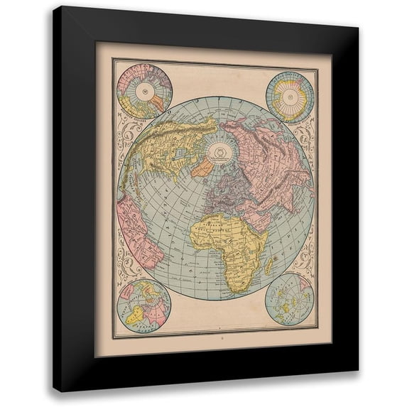 Cram 20x24 Black Modern Framed Museum Art Print Titled - North South Pole World - Cram 1888