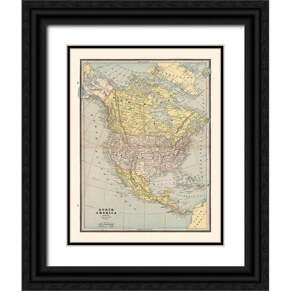 Cram 20x24 Black Ornate Wood Framed with Double Matting Museum Art Print Titled - North America United States Mexico Canada