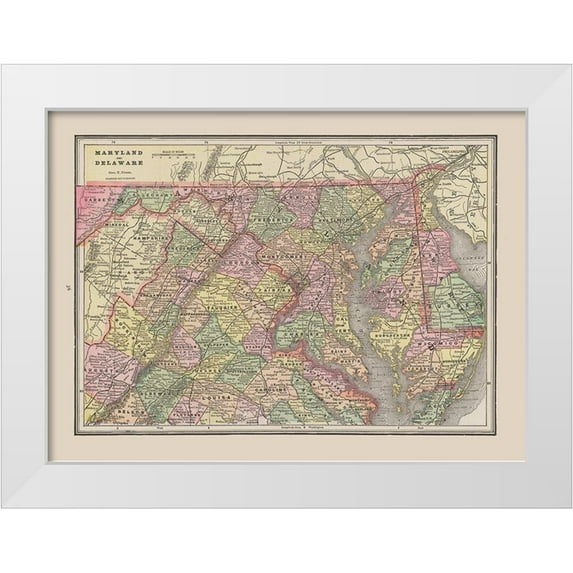 Cram 24x19 White Modern Wood Framed Museum Art Print Titled - Maryland - Delaware - Cram 1892