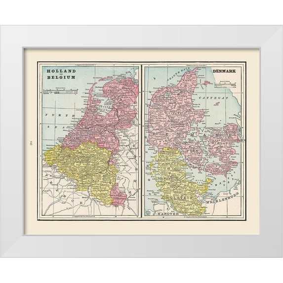 Cram 24x20 White Modern Wood Framed Museum Art Print Titled - Europe Holland Belgium Denmark - Cram 1892