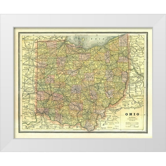 Cram 24x20 White Modern Wood Framed Museum Art Print Titled - Ohio - Cram 1886