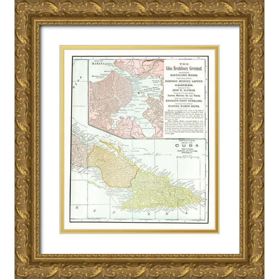 Cram 26x30 Gold Ornate Wood Framed with Double Matting Museum Art Print Titled - Caribbean Cuba - Cram 1898
