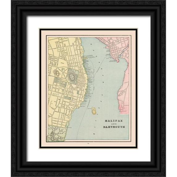 Cram 26x31 Black Ornate Wood Framed with Double Matting Museum Art Print Titled - Halifax Dartmouth Canada - Cram 1892
