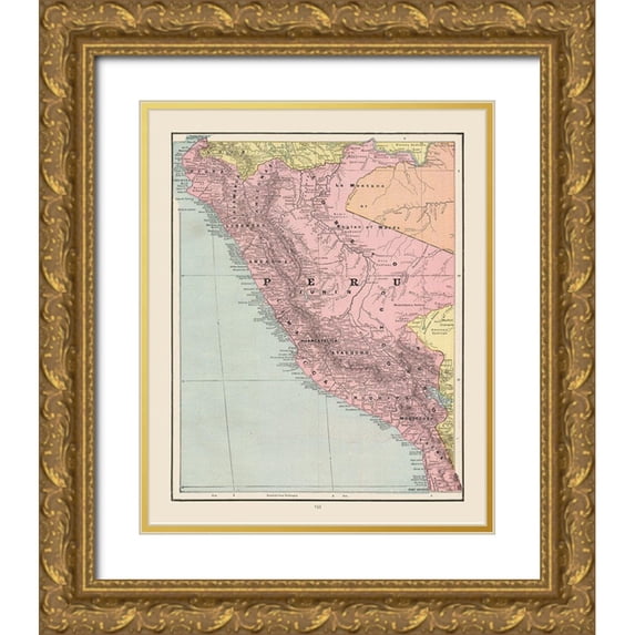 Cram 26x31 Gold Ornate Wood Framed with Double Matting Museum Art Print Titled - South America Peru - Cram 1892