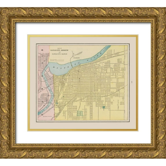Cram 29x26 Gold Ornate Wood Framed with Double Matting Museum Art Print Titled - Kansas City Missouri - Cram 1892