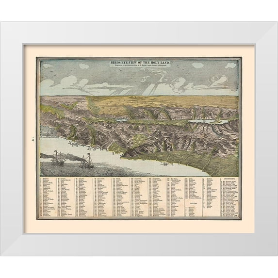 Cram 31x26 White Modern Wood Framed Museum Art Print Titled - Birds Eye View of The Holy Land - Cram 1888