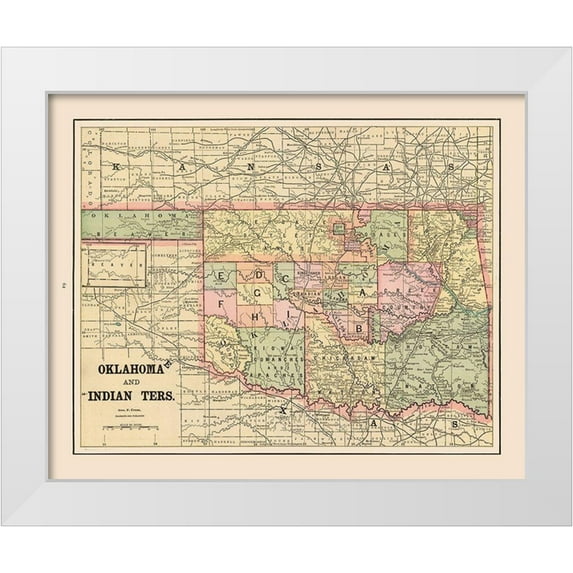Cram 31x26 White Modern Wood Framed Museum Art Print Titled - Oklahoma, Indian Territory - Cram 1892