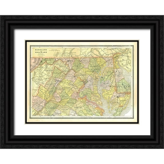 Cram 32x24 Black Ornate Wood Framed with Double Matting Museum Art Print Titled - Maryland, Delaware - Cram 1886