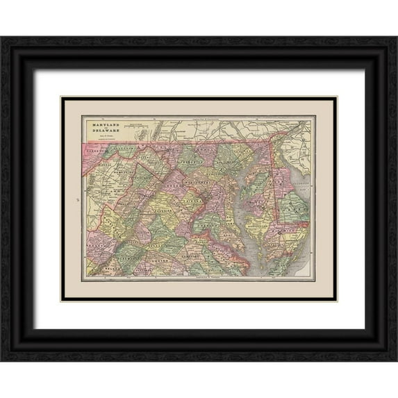 Cram 32x25 Black Ornate Wood Framed with Double Matting Museum Art Print Titled - Maryland - Delaware - Cram 1892