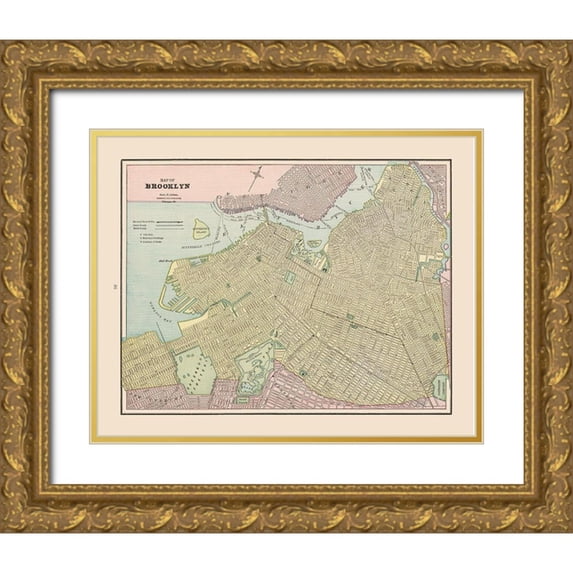 Cram 32x26 Gold Ornate Wood Framed with Double Matting Museum Art Print Titled - Brooklyn New York - Cram 1892