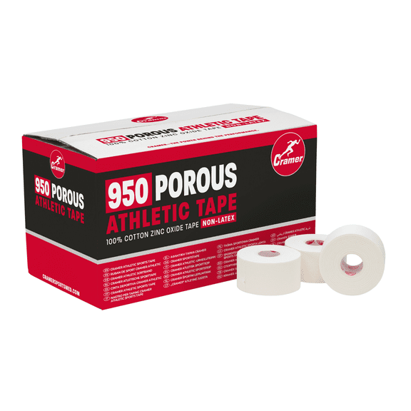 Cramer 950 Premium White Porous Athletic Tape, 1.5 x 15 Yards, Strong Adhesive Sports Tape, Easy Tear, Breathable Cotton, Latex-Free, Bulk Case of 32 Rolls for Ankle, Wrist & Injury Taping
