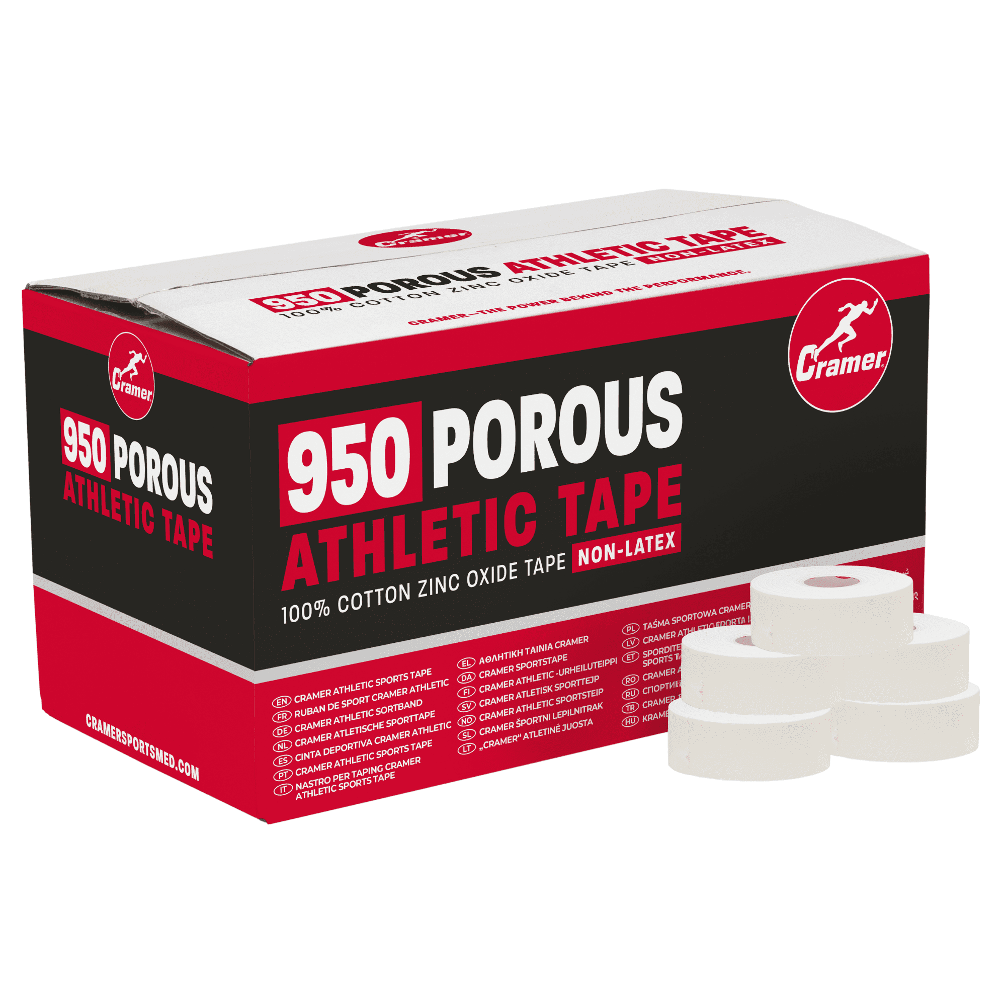 Cramer 950 Premium White Porous Athletic Tape, 1” x 15 Yards, Strong Adhesive Sports Tape, Easy Tear, Breathable Cotton, Latex-Free, Bulk Case of 48 Rolls for Ankle, Wrist & Injury Taping