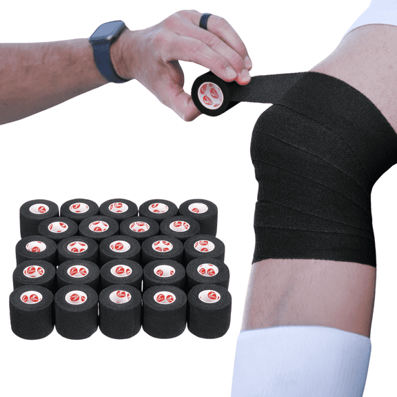 Cramer Eco-Flex Self-Stick Stretch Tape, Black, 2" x 6 yds, Cohesive Athletic Bandage, Athletic Trainer Flexible Sports Underwrap, Easy Tear Vet Wrap for Pets, Self Adhesive Bandage Roll, 24 Rolls