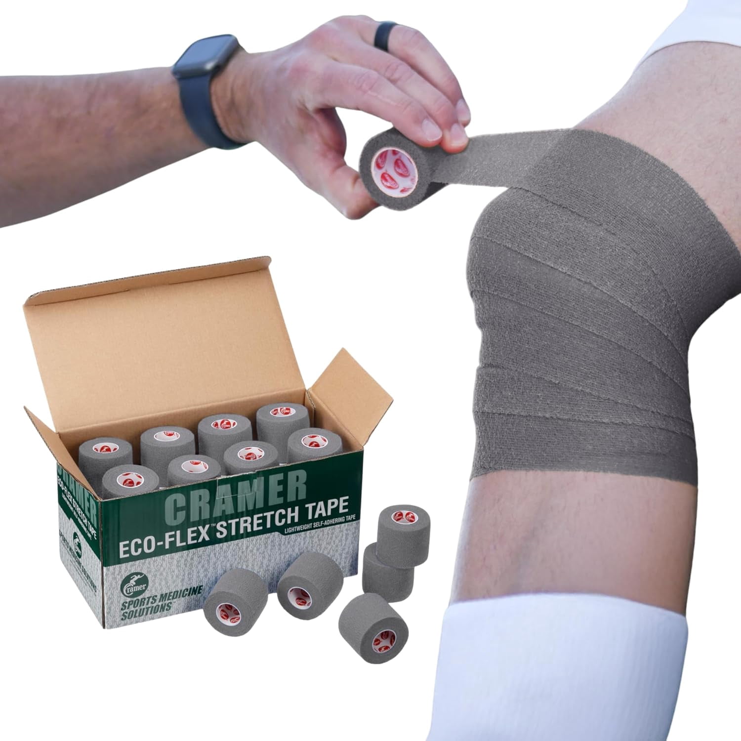 Cramer Eco-Flex Multi-Purpose Sport Tape - Stretch Tape and Easy Tear, Grey, 24 Rolls
