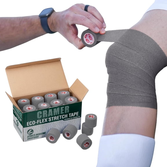 Cramer Eco-Flex Multi-Purpose Sport Tape - Stretch Tape and Easy Tear, Grey, 24 Rolls