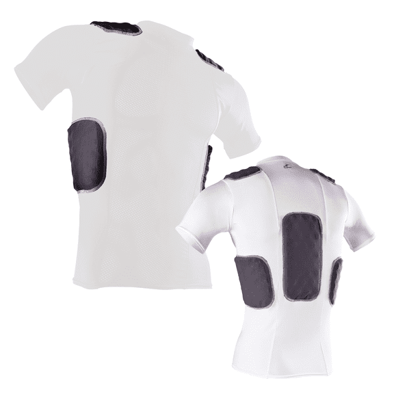 Cramer Lightning 5 Pad Youth Football Shirt, White, Youth Small, Rib & Spine Protection, Youth Padded Compression Shirt for Football & Basketball, Lightweight & Breathable