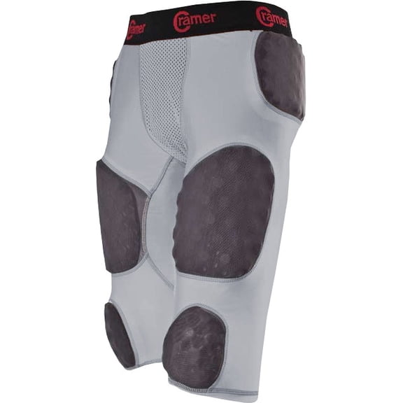 Cramer Skill 7 Pad Football Girdle with Integrated Hip, Thigh and Tailbone Pads, Lightweight Collegiate Football Girdle Designed for Speed, Moisture-Wicking and Fabric, Gray, Large