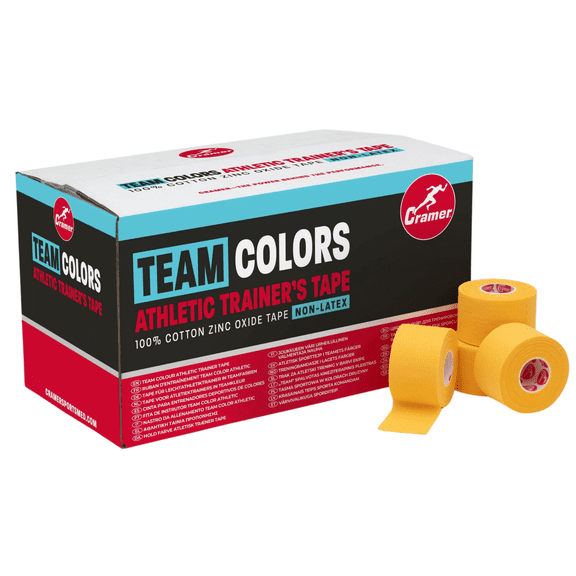 Cramer Team Color Athletic Tape, Gold, Latex-Free, 1.5" x 10yds, 32 Roll Bulk Case, Tearable Sports Tape for Wrists, Ankles, Baseball, Training, Strong Athletic Wrap for Athletes & Trainers