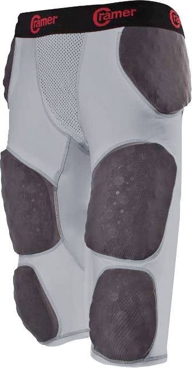 Cramer Thunder 7 Pad Football Girdle With Integrated Hip, Thigh, Knee and Tail Pads, Gray, Large