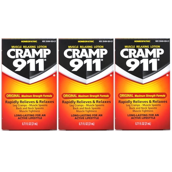 Cramp 911 Muscle Relaxing Lotion, Original Maximum Strength Formula, 0.71 fl oz (Pack of 3)